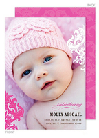 Damask Portrait Baby Girl Photo Birth Announcements