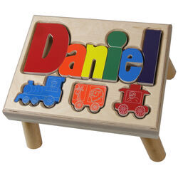 Personalized Train Step Stool in Natural Maple