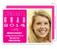 Hot Pink on White Graduation Photo Announcements