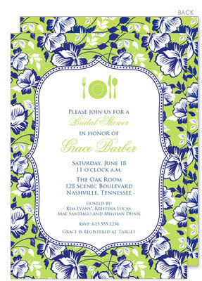 Blue Floral on Green Invitations