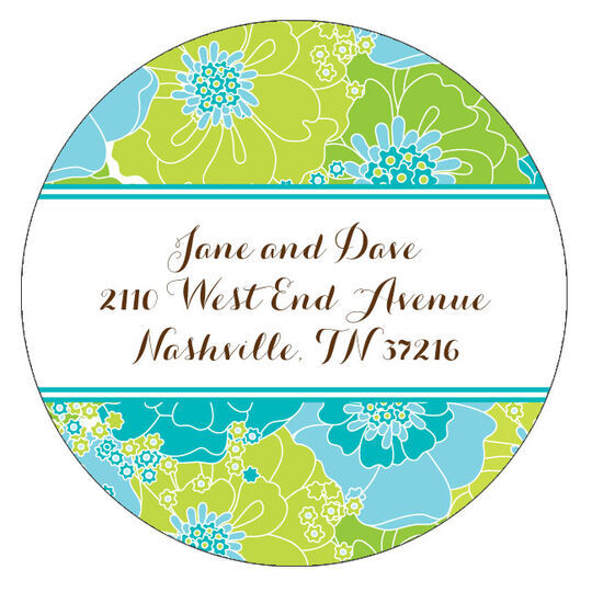 Modern Floral - Blue and Green Round Address Labels