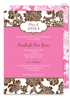 Brown Floral Pattern on White and Pink Invitations