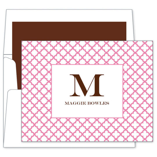 Personalized Bristol Pink Foldover Note Cards