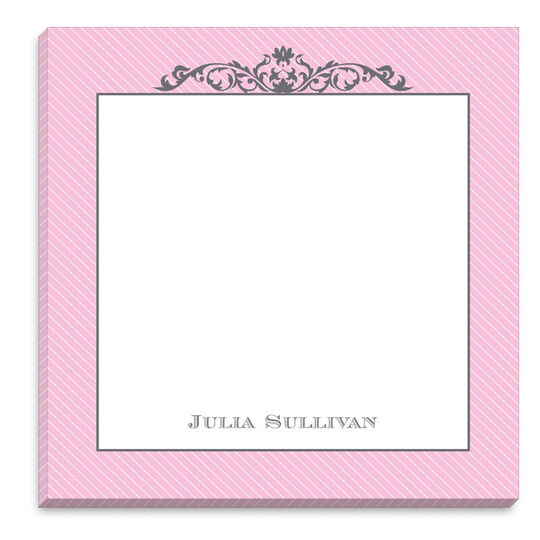 Pink Diagonal Striped Border with Grey Fleurish Notepad