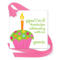 Pink Cupcake Gift Tags with Attached Ribbon