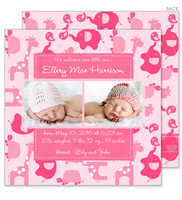 Pink Zoo Babies Photo Birth Announcements