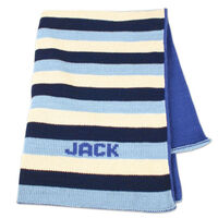 Custom Knit Blue Stripes Stroller Blanket