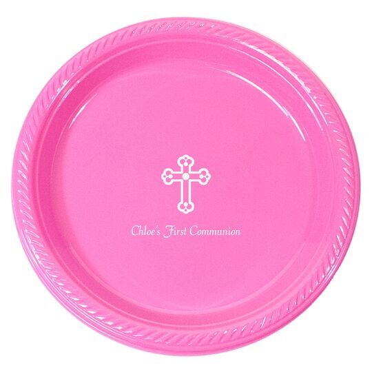 Personalized Ornate Cross Plastic Plates