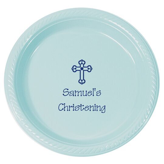 Personalized Ornate Cross Plastic Plates