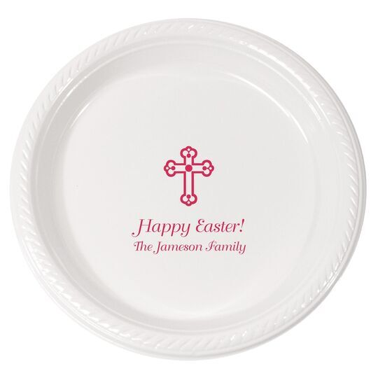Personalized Ornate Cross Plastic Plates