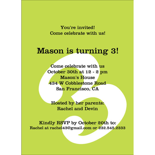 Big Number Birthday Invitations in Your Color Choice