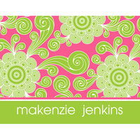 Pink and Lime Funky Floral Foldover Note Cards