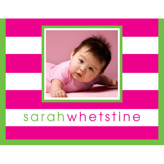 Hot Pink Preppy Stripe Photo Folded Note Cards