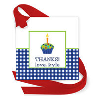 Blue Gingham Cupcake Gift Tags with Attached Ribbon