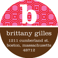 Pink and Red Geometric Print Round Address Labels