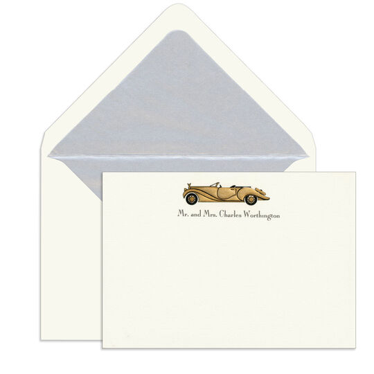 Gold Car Engraved Motif Flat Note Cards
