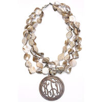 Wood Filigree Circle Monogram with Shell Necklace