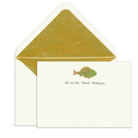Elegant Note Cards with Engraved Green Goldfish