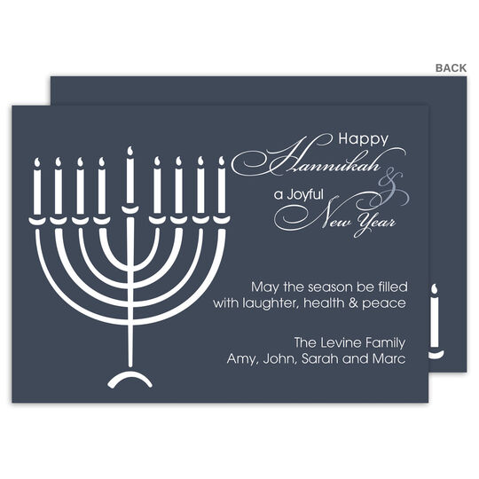 Menorah on Blue Holiday Cards