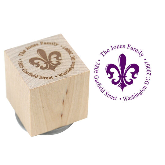 Fleur De Lis Wood Block Rubber Stamp