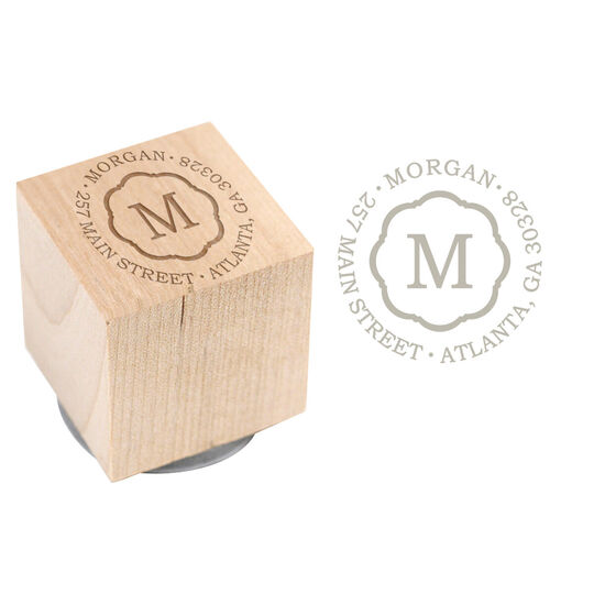 Center Initial Wood Block Rubber Stamp