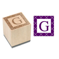 Crosshatch Initial Wood Block Rubber Stamp