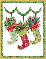 Stocking Trio with Greens Holiday Cards