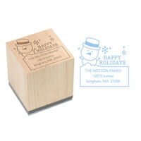 Happy Holiday Snowman Wood Block Rubber Stamp