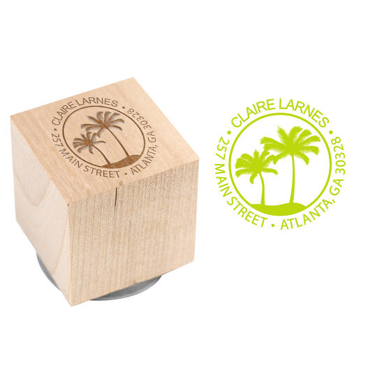 Palm Tree View Wood Block Rubber Stamp