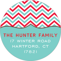 Blue and Red Chevron Round Address Labels