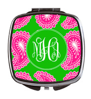 Pink and Green Paisley Mirror Compact