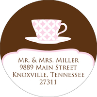 Pink Tea Cup Round Address Labels