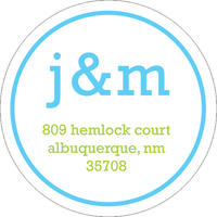 Lime and Blue Initials Round Address Labels