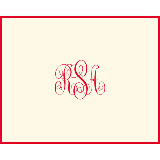Classic Script Monogram Border Folded Note Cards - Raised Ink
