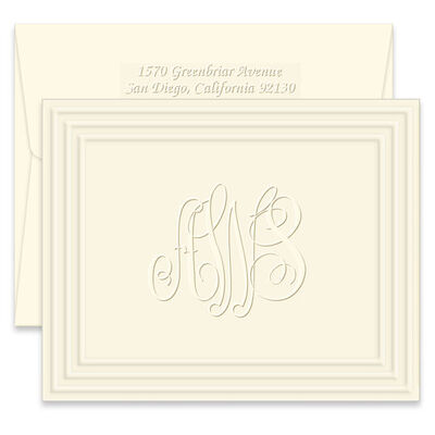 Classic Frame Monogram Folded Note Cards - Embossed