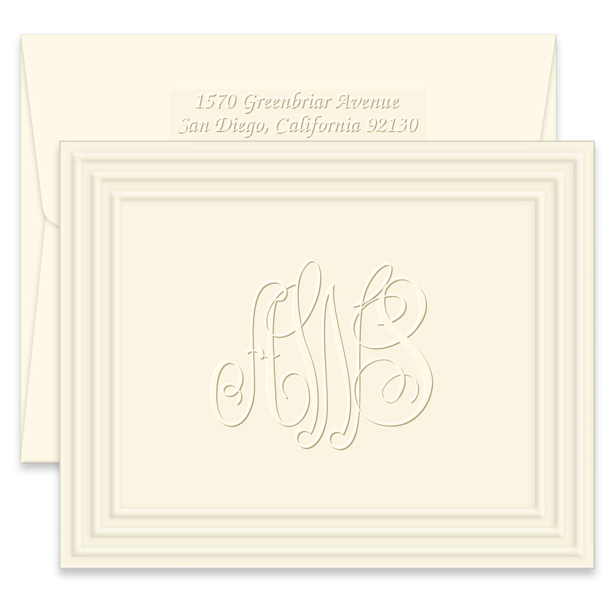 Blank Inside Grey Envelopes Modern Wide Stripe Design |Bulk Set Note Card Café Monogram Navy ‘R’ Letter Cards Stationery Personalized Greeting Thank You Glossy Finish 24 Pack