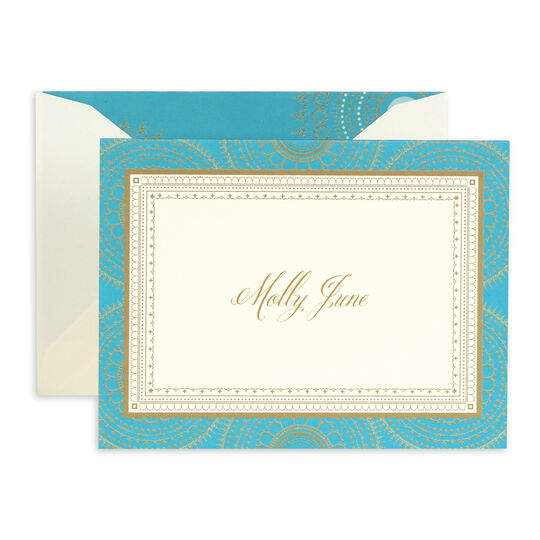 Personalized Turquoise and Gold Foldover Note Cards