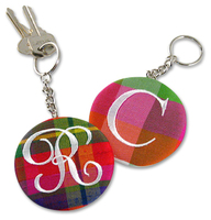 Silk Plaid Embroidered Initial Key Ring