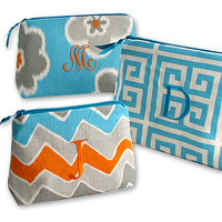 Printed Cotton Embroidered Initial Cosmetic Bag