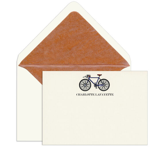 Blue Bicycle Engraved Motif Flat Note Cards