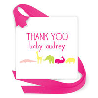Pink Stripes & Animals Gift Tags with Attached Ribbon