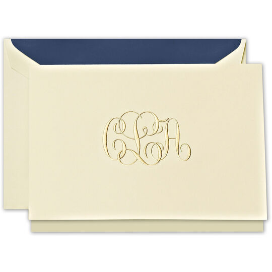 Hand Engraved Monogram Lightweight Folded Note Cards