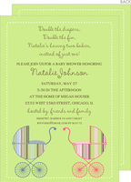 Twins Striped Carriage Baby Shower Invitations