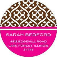 Brown and Hot Pink Stylish Pattern Round Address Labels
