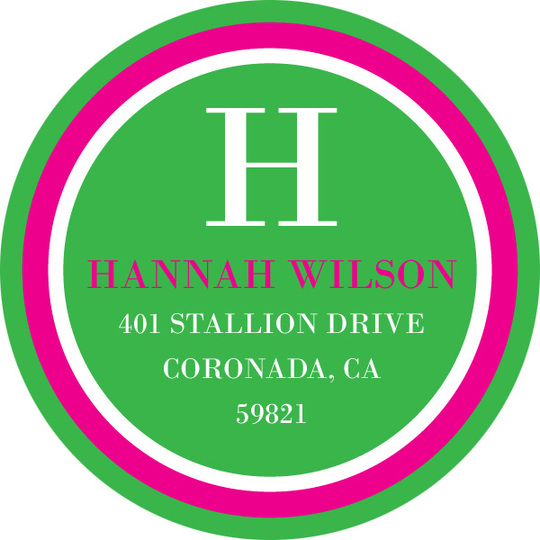 Green and Pink Modern Classic Initial Print Round Address Labels
