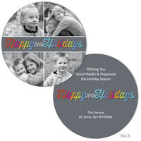 Multi Color Happy Holidays Round Photo Cards
