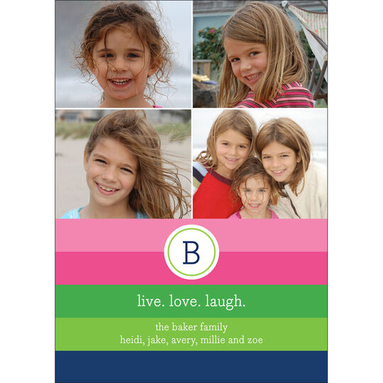 Bold Stripe Pink Green and Blue Flat Photo Cards