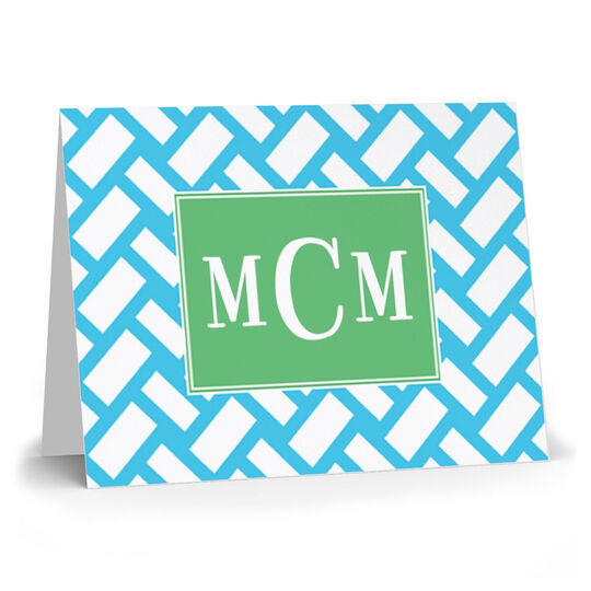 Aqua Basket Weave Folded Note Cards