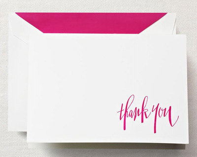 Raspberry Boxed Thank You Note Cards - Hand Engraved