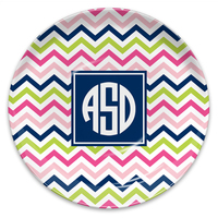Pink, Navy and Lime Chevron Melamine Plate